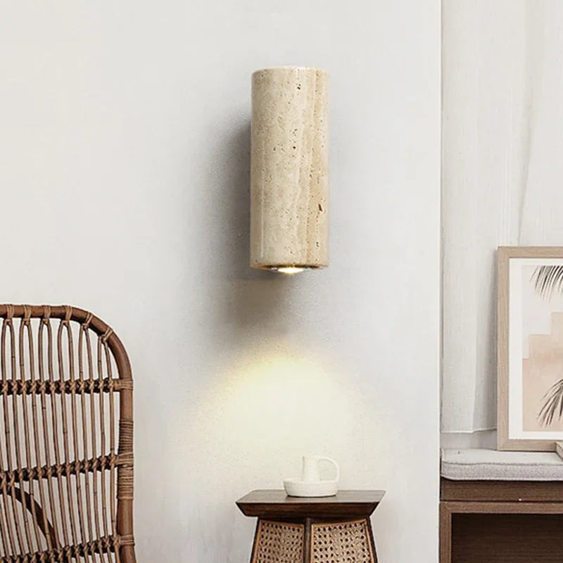 Wabi Sabi Travertine Wall Lamp – Japanese Minimalist Design