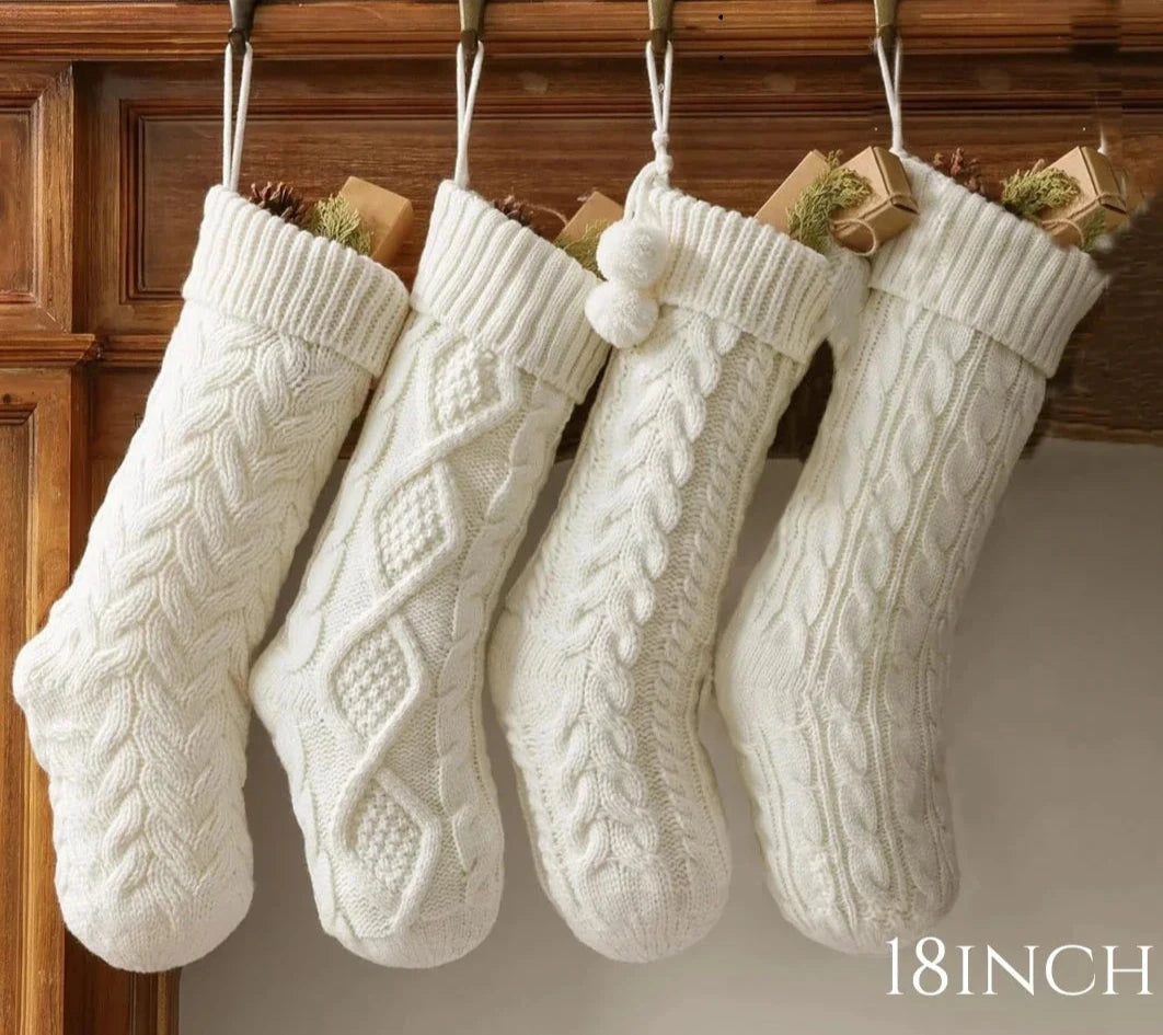 Rustic Knitted Christmas Stockings – 18-Inch Handmade Holiday Decor