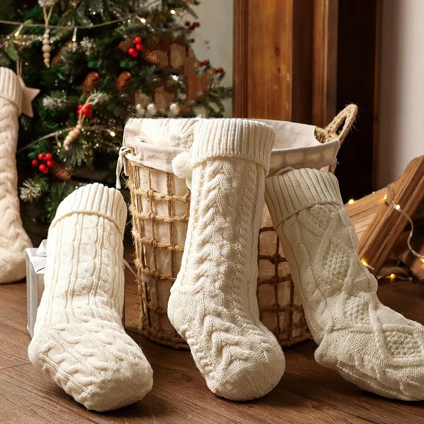 Rustic Knitted Christmas Stockings – 18-Inch Handmade Holiday Decor