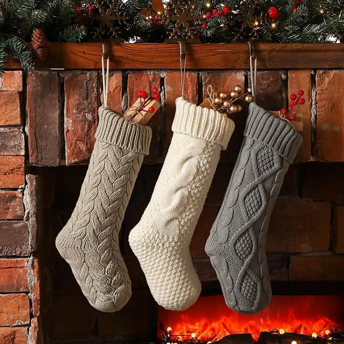 Rustic Knitted Christmas Stockings – 18-Inch Handmade Holiday Decor