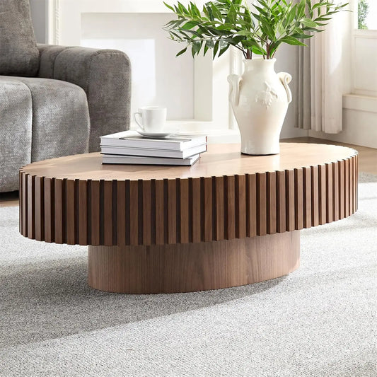 Handmade Striped Oval Coffee Table – Modern and Retro Design