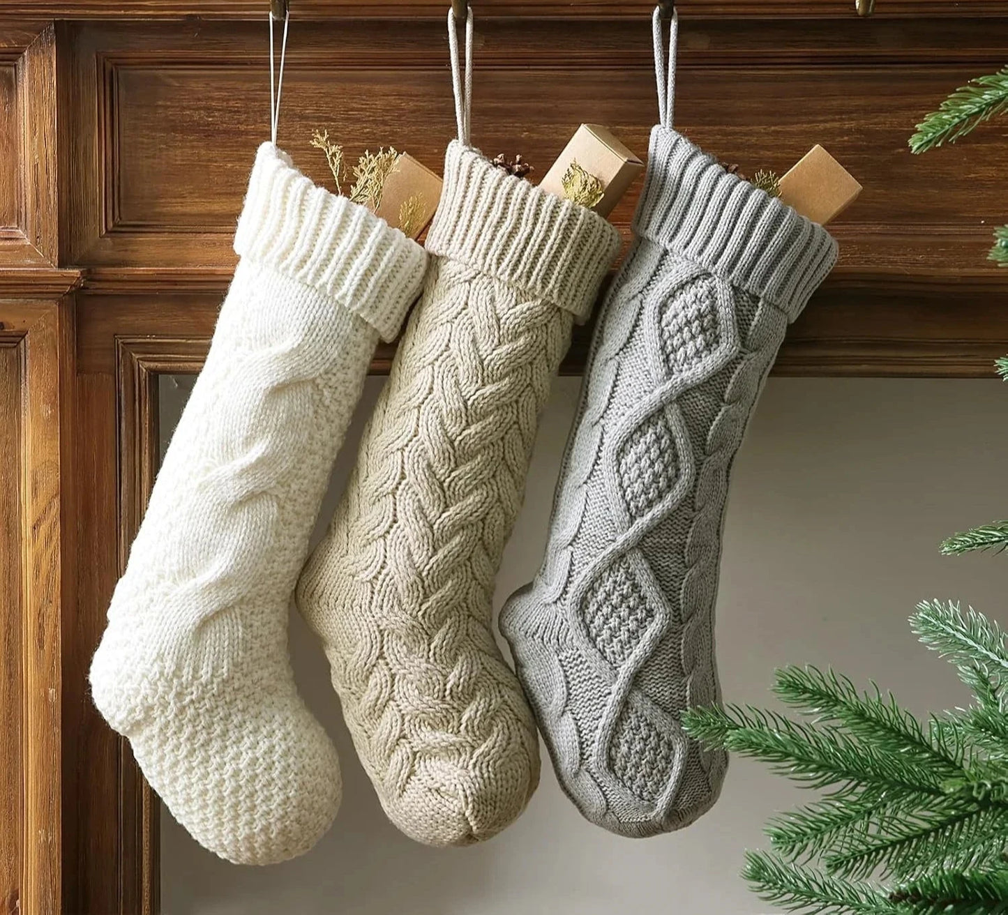 Rustic Knitted Christmas Stockings – 18-Inch Handmade Holiday Decor