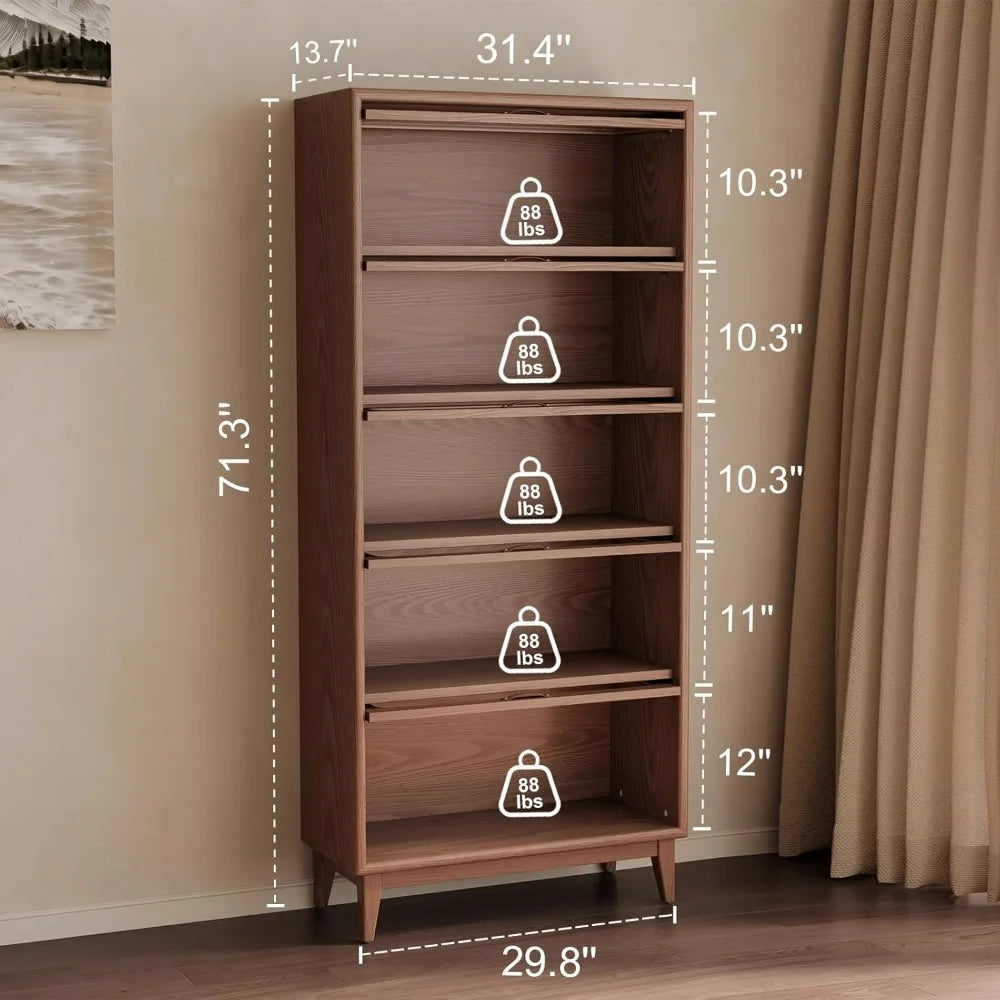 Modern 5-Tier Solid Wood Bookcase – Brown Finish