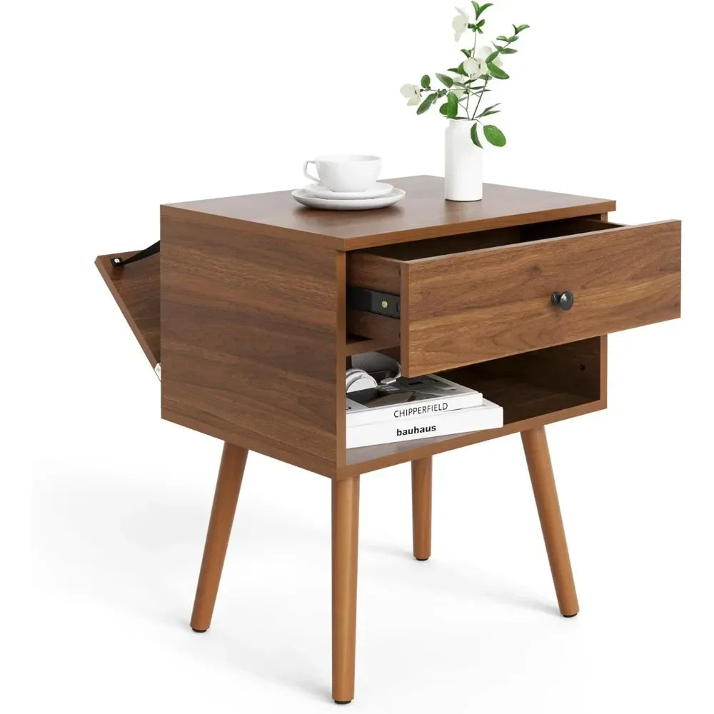 Mid-Century Modern Nightstand – Hidden Compartment & Quiet Drawer