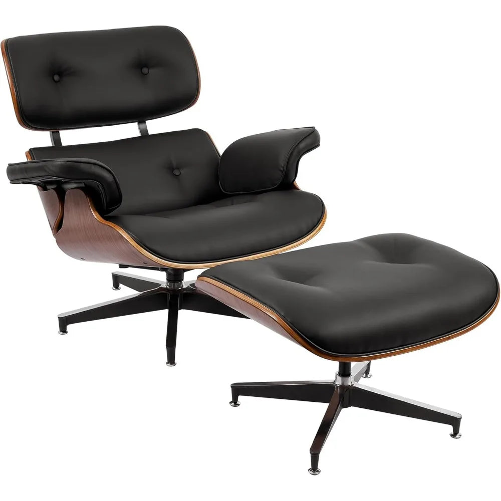 Modern Leather Swivel Lounge Chair with Footstool