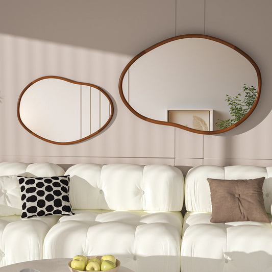 Asymmetrical Beech Wood Wall Mirror – Modern Decorative Framed Glass | Cult Neutral