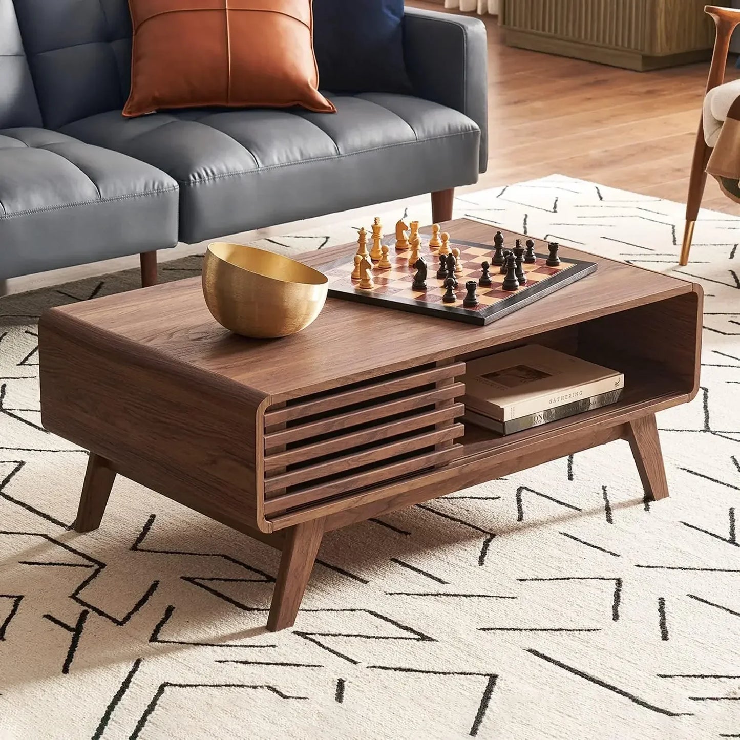 Mid-Century Modern Coffee Table with Dual-Sided Storage