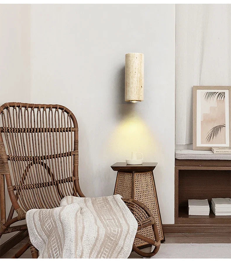 Wabi Sabi Travertine Wall Lamp – Japanese Minimalist Design