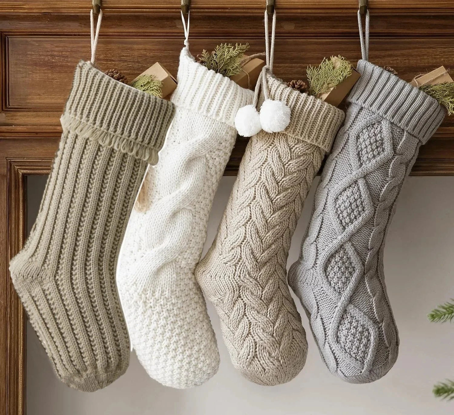 Rustic Knitted Christmas Stockings – 18-Inch Handmade Holiday Decor