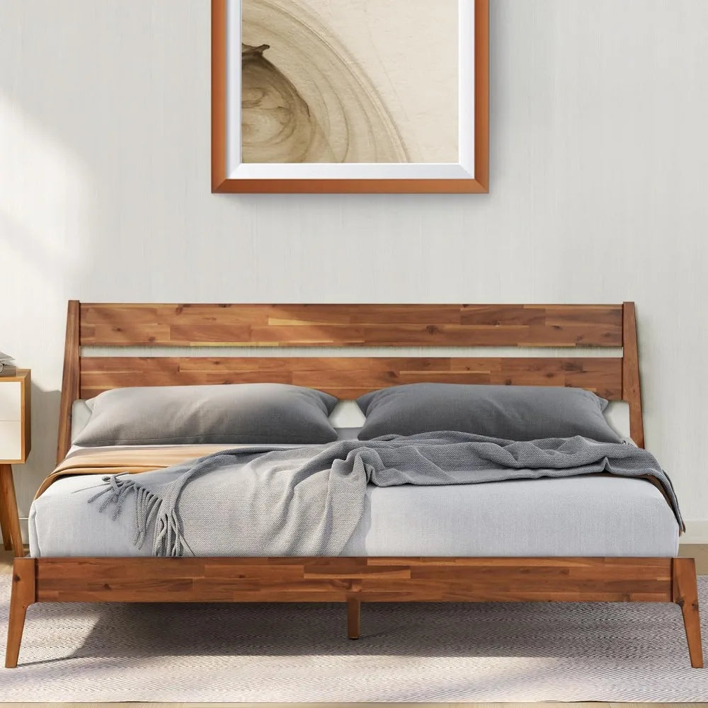 King Size Solid Wood Platform Bed Frame with Headboard