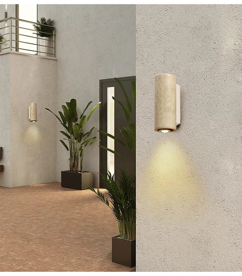 Wabi Sabi Travertine Wall Lamp – Japanese Minimalist Design