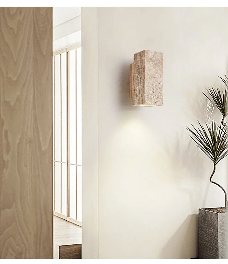 Wabi Sabi Travertine Wall Lamp – Japanese Minimalist Design