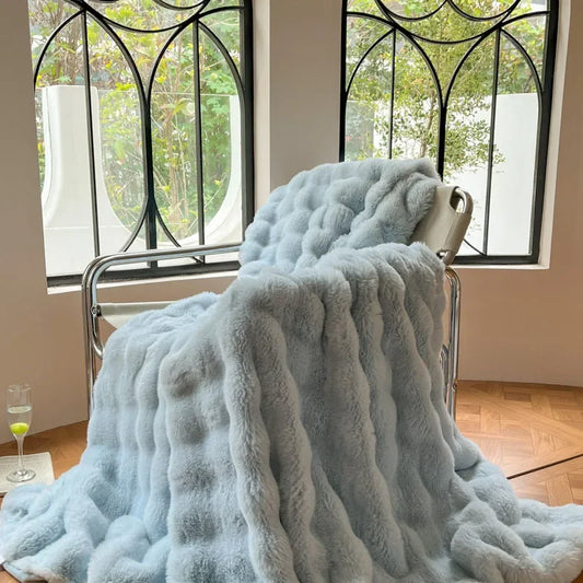 Luxurious Double-Sided Rabbit Fur Blanket and Pillows Set