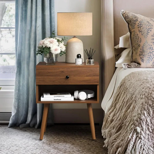 Mid-Century Modern Nightstand – Hidden Compartment & Quiet Drawer