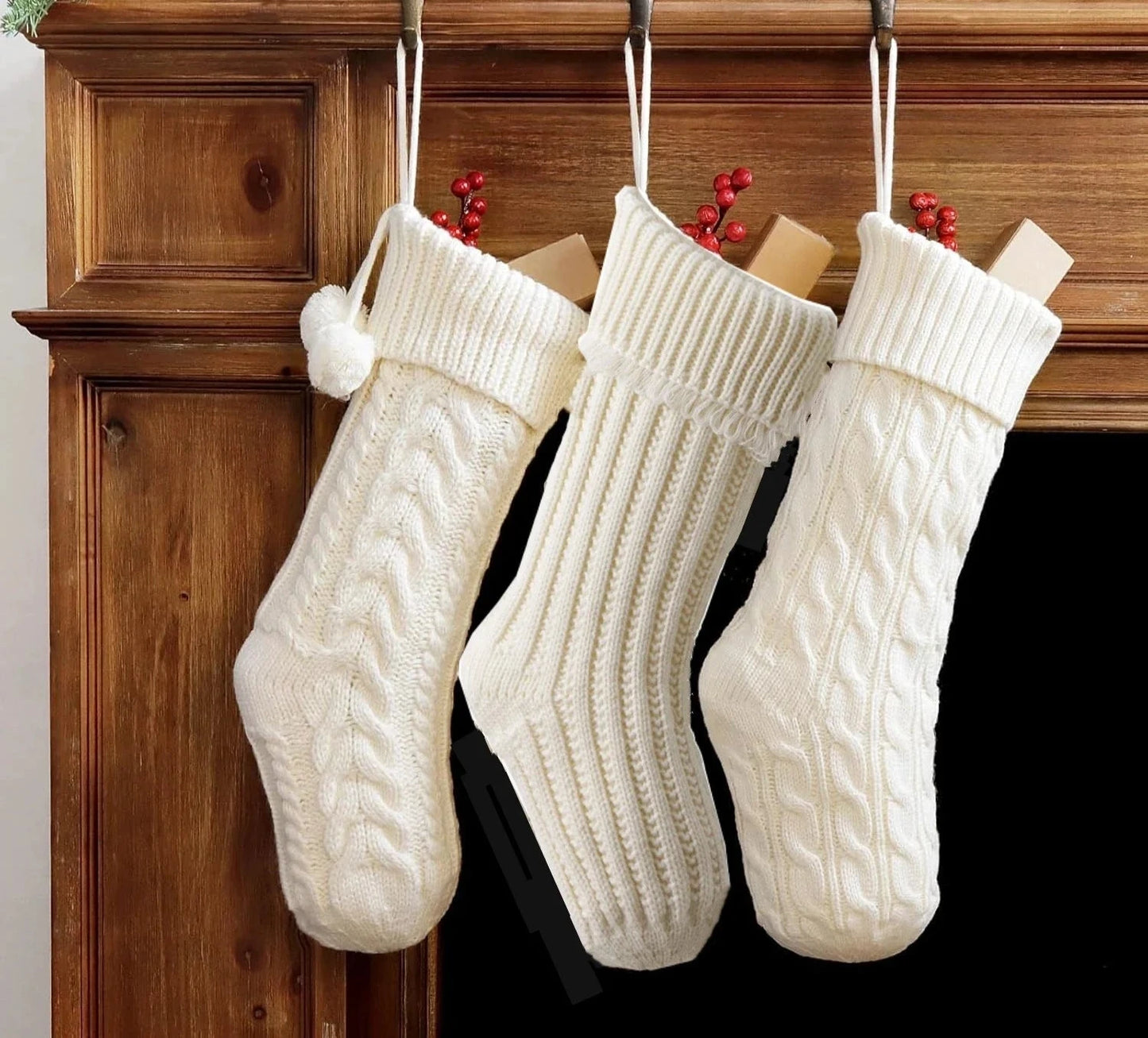 Rustic Knitted Christmas Stockings – 18-Inch Handmade Holiday Decor