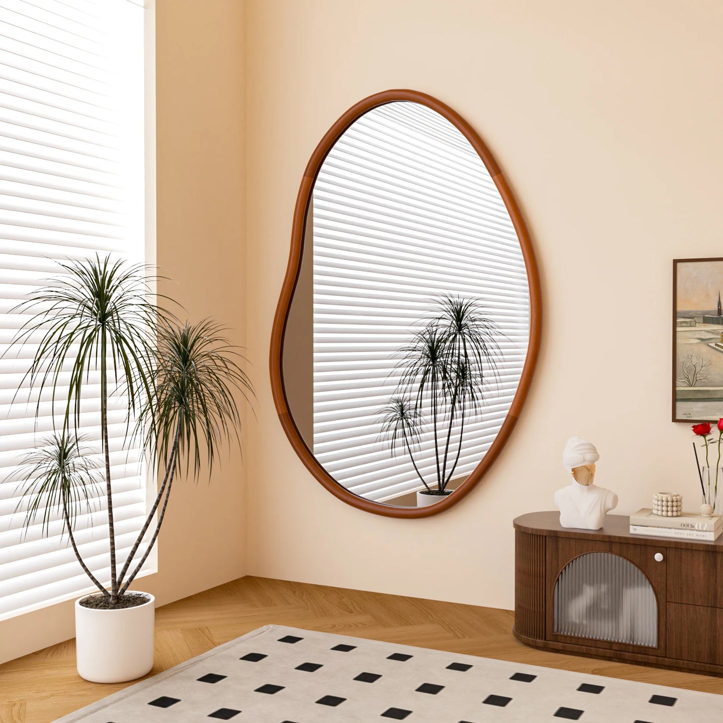 Asymmetrical Beech Wood Wall Mirror – Modern Decorative Framed Glass | Cult Neutral