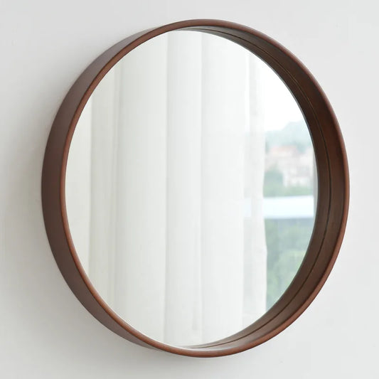 Mid-Century Modern Round Walnut Wood Mirror