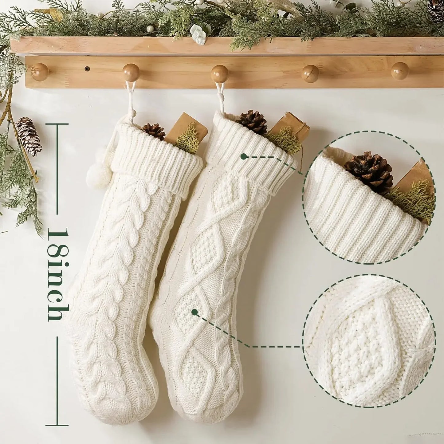 Rustic Knitted Christmas Stockings – 18-Inch Handmade Holiday Decor