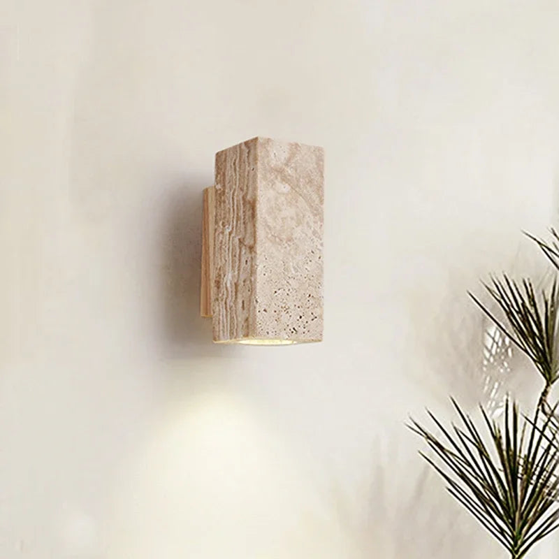 Wabi Sabi Travertine Wall Lamp – Japanese Minimalist Design