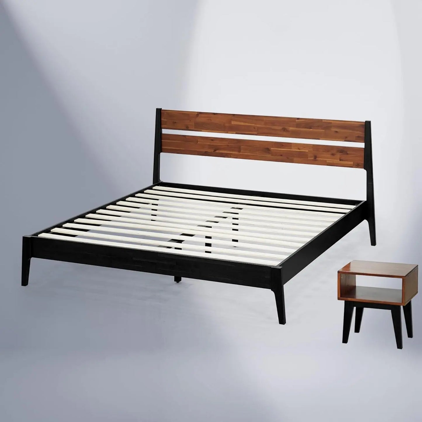 King Size Solid Wood Platform Bed Frame with Headboard