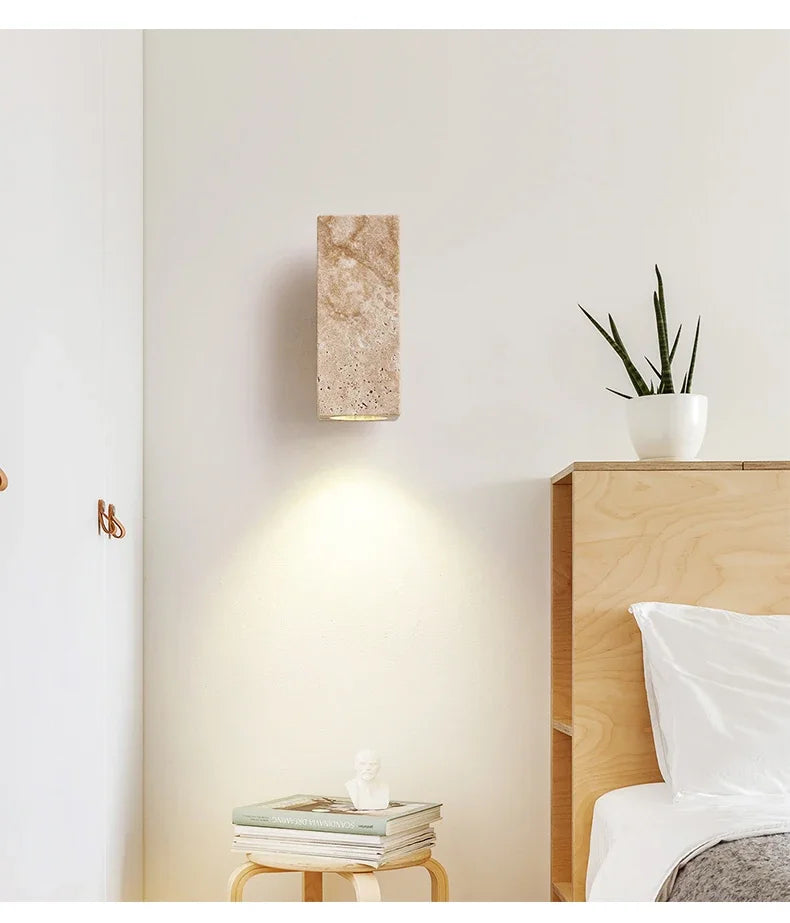 Wabi Sabi Travertine Wall Lamp – Japanese Minimalist Design