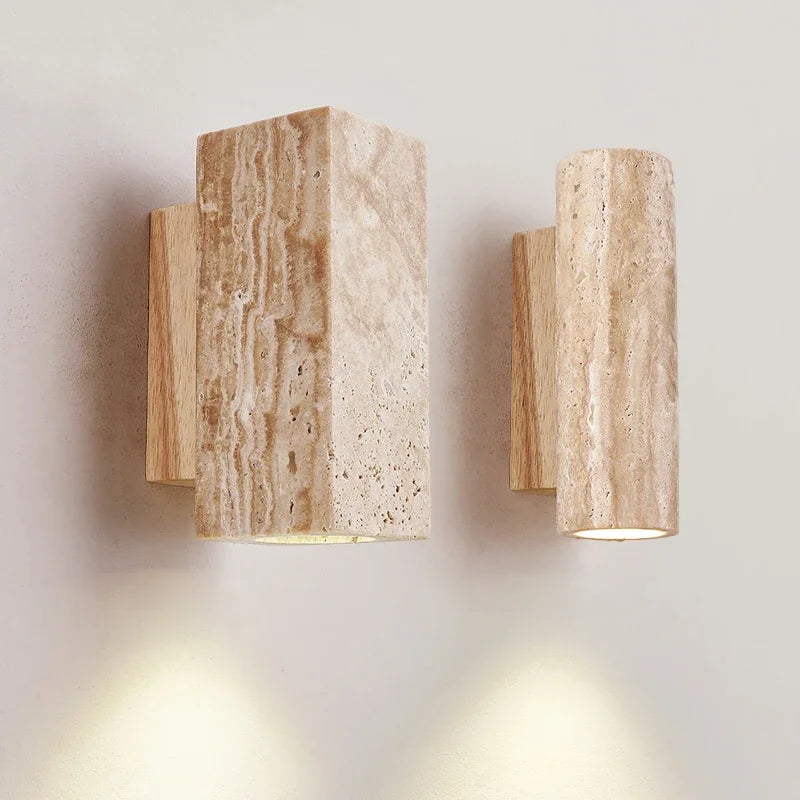 Wabi Sabi Travertine Wall Lamp – Japanese Minimalist Design