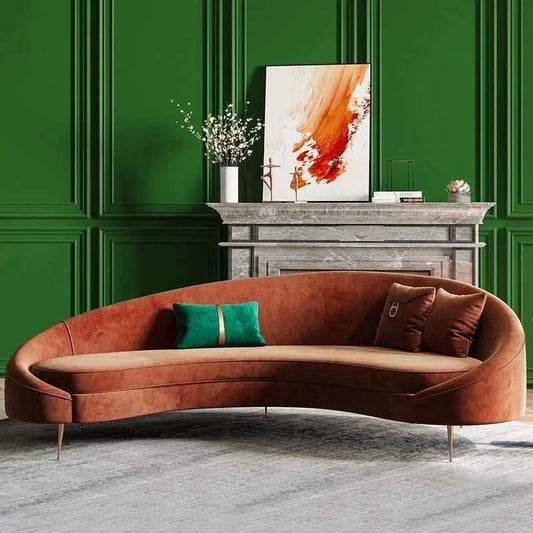 Modern Curved Velvet Chesterfield Sofa – Scandinavian Minimalist Design