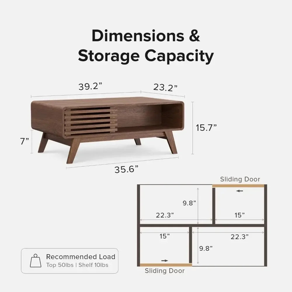 Mid-Century Modern Coffee Table with Dual-Sided Storage