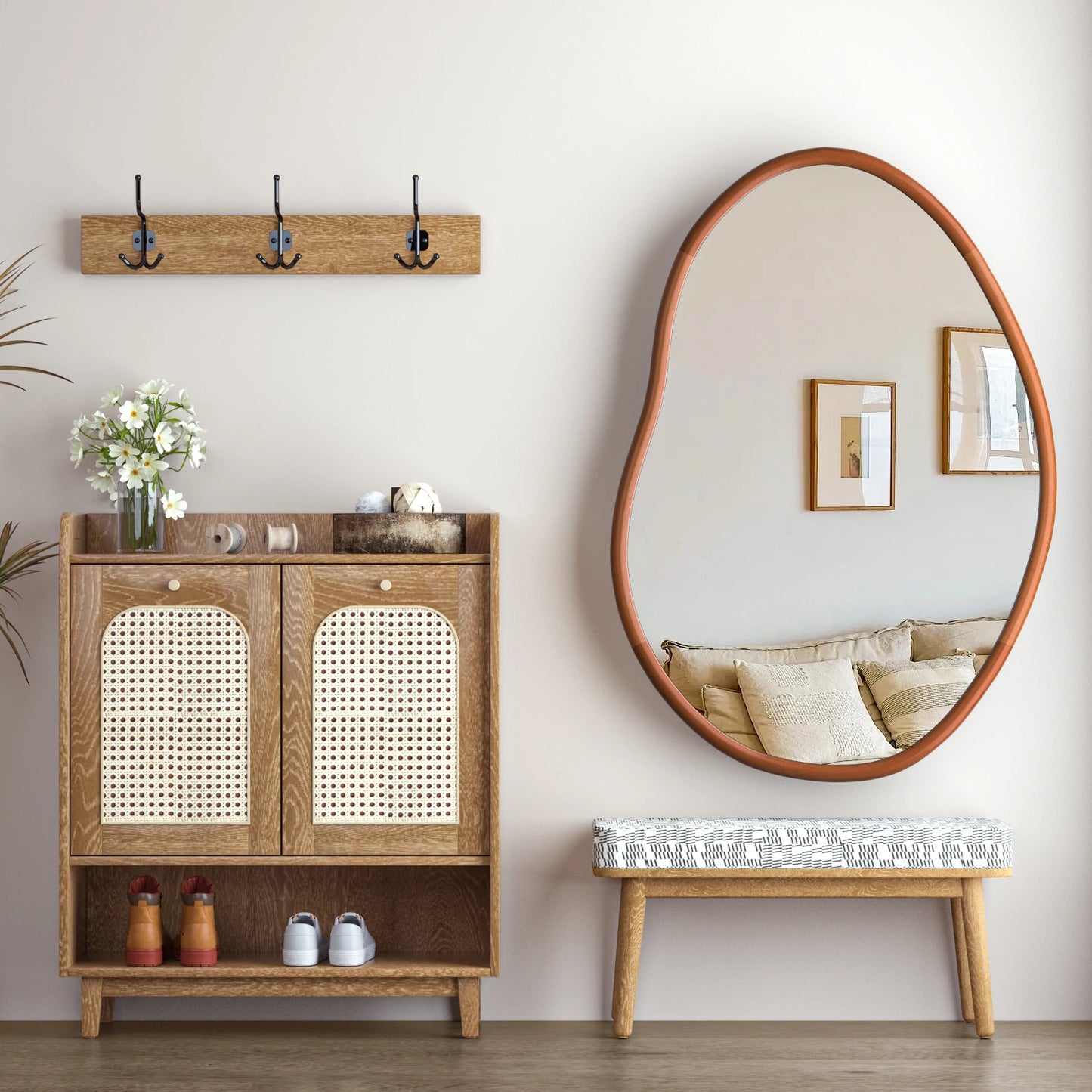 Asymmetrical Beech Wood Wall Mirror – Modern Decorative Framed Glass | Cult Neutral