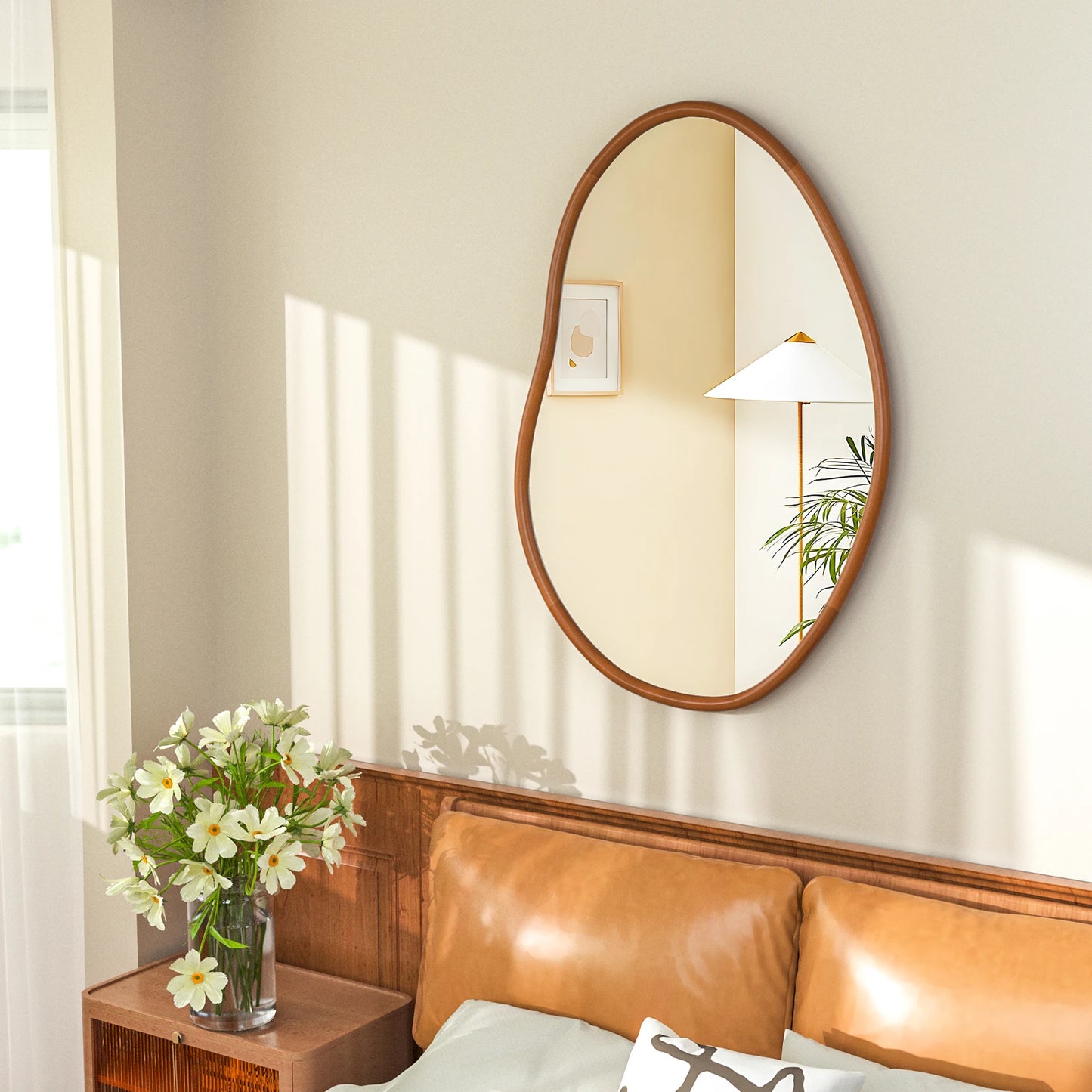 Asymmetrical Beech Wood Wall Mirror – Modern Decorative Framed Glass | Cult Neutral