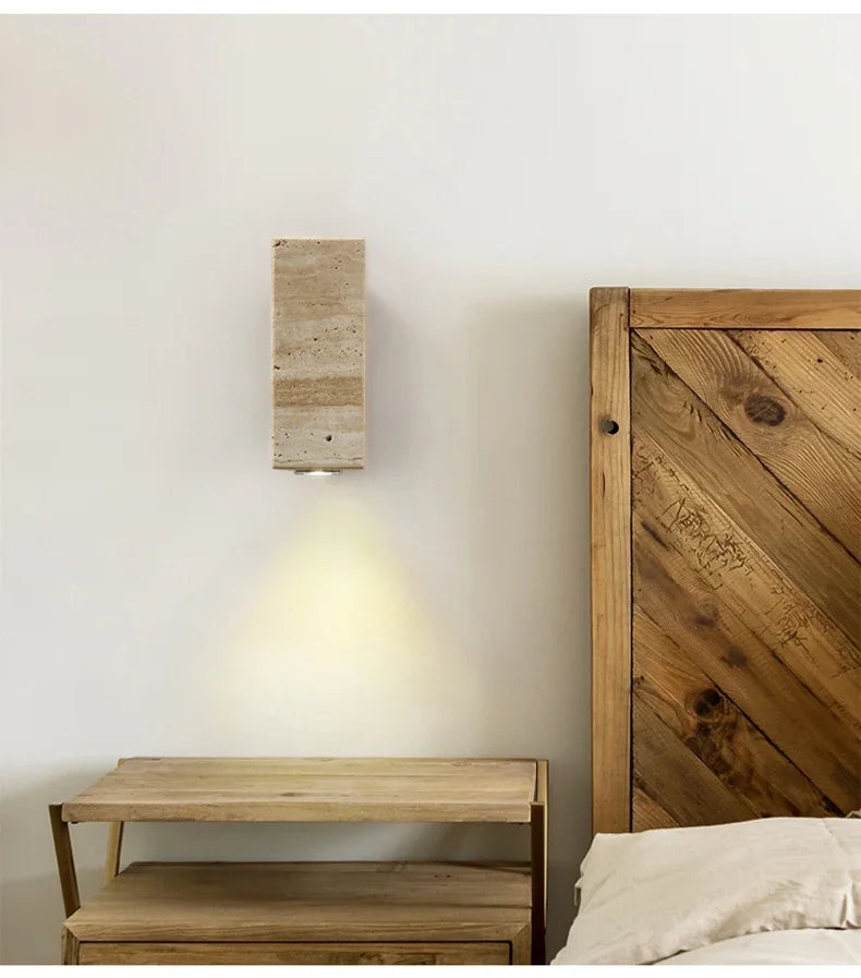 Wabi Sabi Travertine Wall Lamp – Japanese Minimalist Design