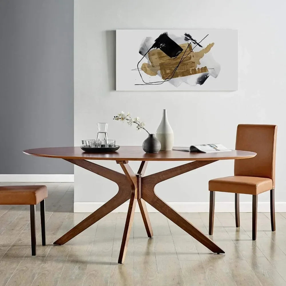 Mid-Century Modern Oval Walnut Dining Table