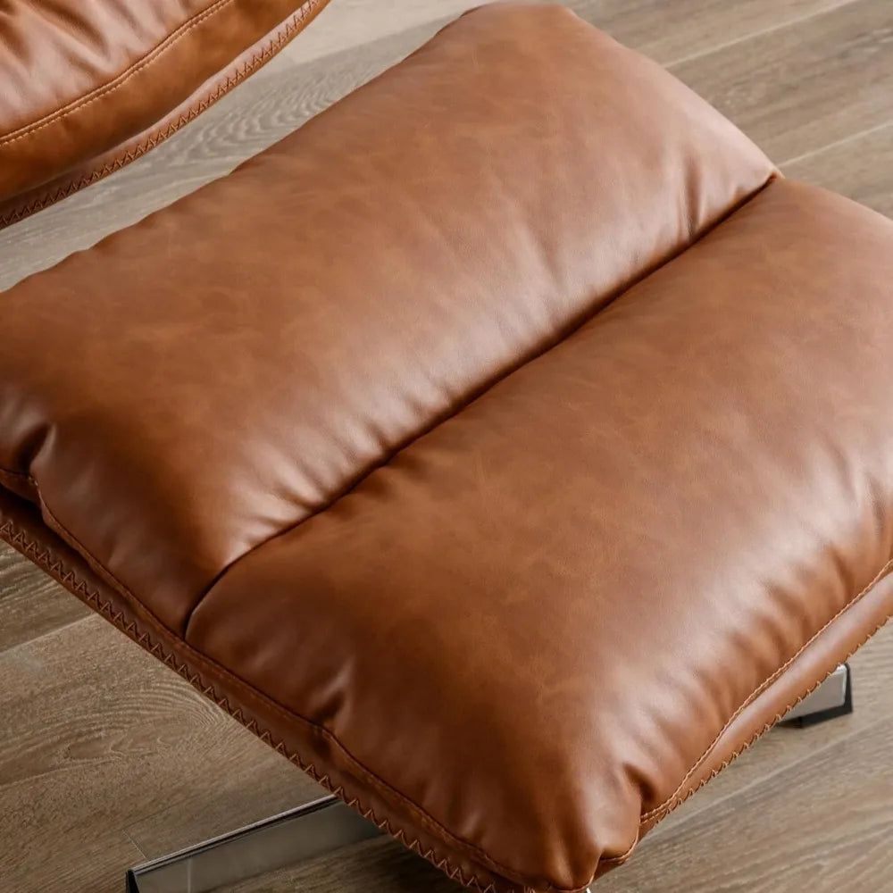 Mid-Century Modern Vegan Leather Lounge Chair with Ottoman - Chocolate Brown